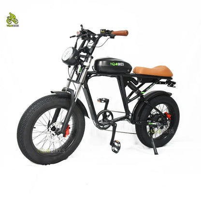 YQEBIKES Black Super Chopper Electric Bike 73 RX 48V 1000W Electric Bicycle Mountain Road EBike with Dedicated Storage Basket