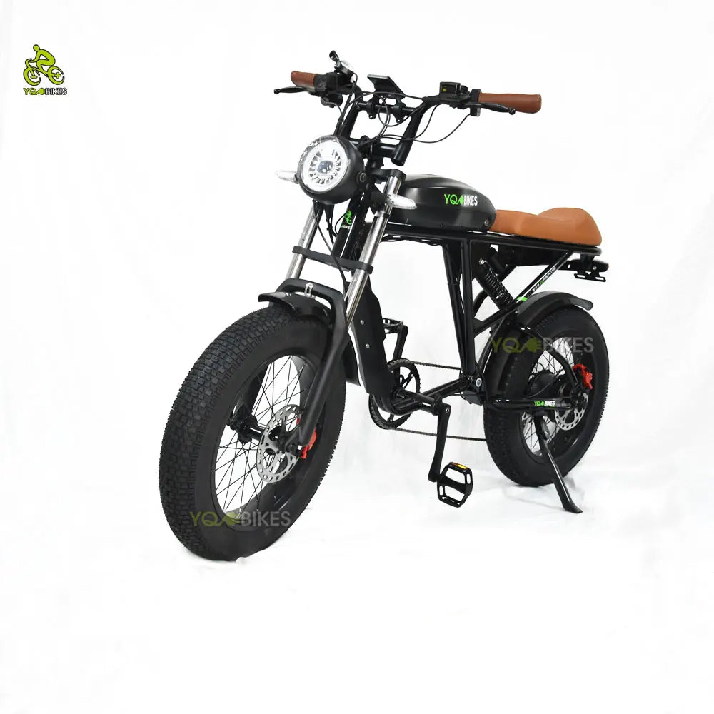 YQEBIKES Black Super Chopper Electric Bike 73 RX 48V 1000W Electric Bicycle Mountain Road EBike with Dedicated Storage Basket