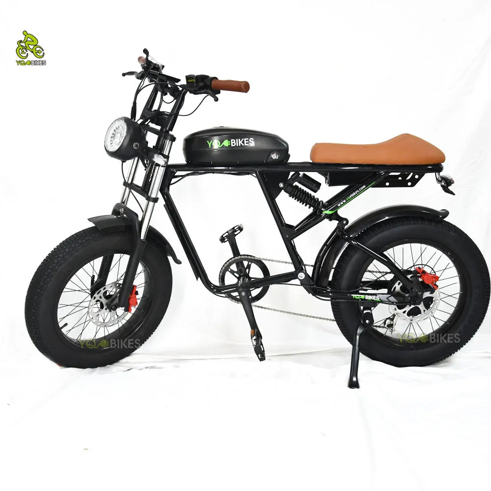 YQEBIKES Black Super Chopper Electric Bike 73 RX 48V 1000W Electric Bicycle Mountain Road EBike with Dedicated Storage Basket