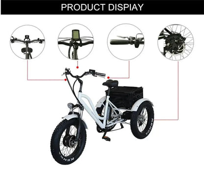 ST 26 Inch 500W48V Electric Tricycle Three Wheel E Bike  Fat Tire Elektro Bicycle Cargo Delivery Ebike 6 Speed