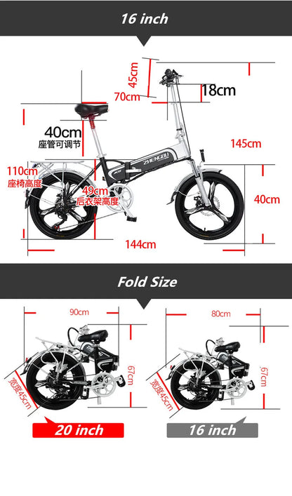 Electric Bike 16 20 inch 48V 400W Lithium Battery Mountain Electric Bike 7 Speed Electric Bicycle downhill Foldable ebike