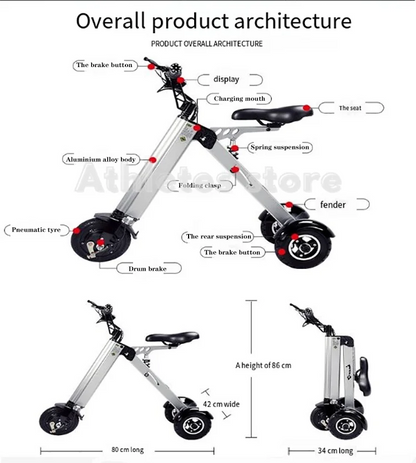 Electric Bicycle Simple Shape Mini E-Bike Three-Wheel Folding For Adult SINGLE Intelligent Bike 24V 300w Aluminum Alloy