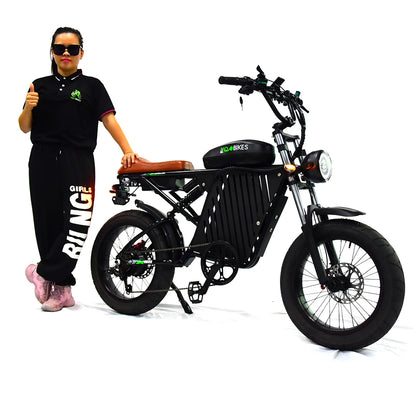 YQEBIKES Black Super Chopper Electric Bike 73 RX 48V 1000W Electric Bicycle Mountain Road EBike with Dedicated Storage Basket