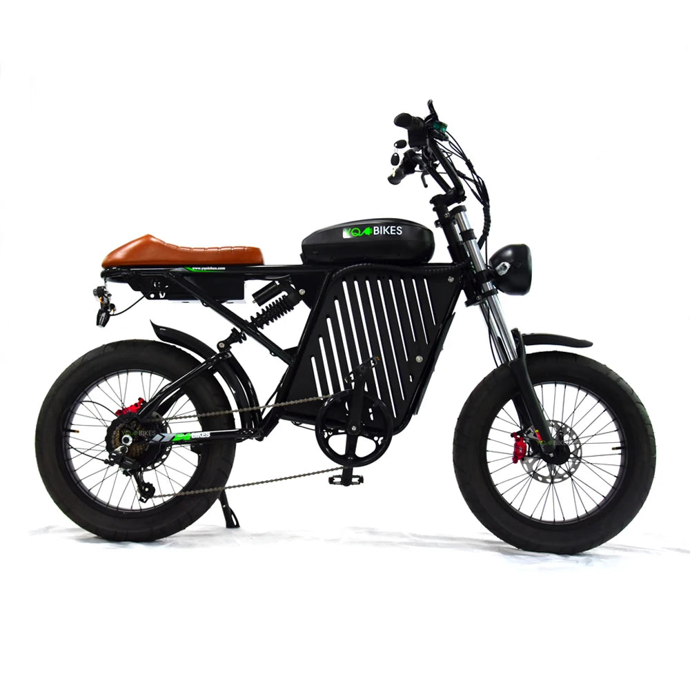 YQEBIKES Black Super Chopper Electric Bike 73 RX 48V 1000W Electric Bicycle Mountain Road EBike with Dedicated Storage Basket