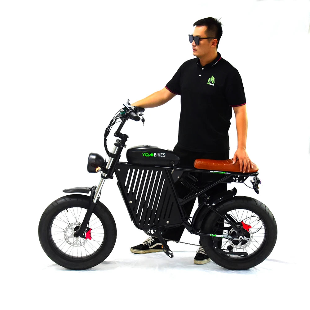 YQEBIKES Black Super Chopper Electric Bike 73 RX 48V 1000W Electric Bicycle Mountain Road EBike with Dedicated Storage Basket