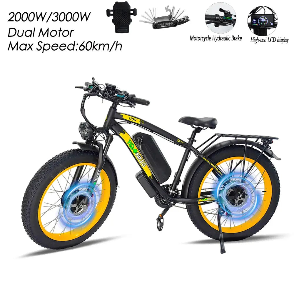 3000W Electric Bike Dual Motor,60KM/H Dual Drive Electric Bike Fat ,Electric Motorcycle Hydraulic Brake,ebike Electric Bicycle