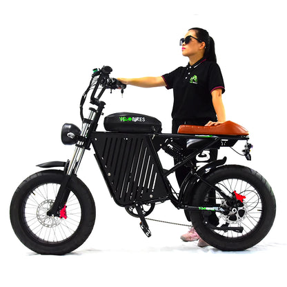 YQEBIKES Black Super Chopper Electric Bike 73 RX 48V 1000W Electric Bicycle Mountain Road EBike with Dedicated Storage Basket