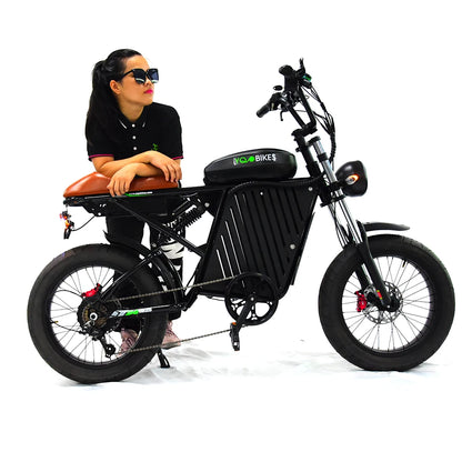 YQEBIKES Black Super Chopper Electric Bike 73 RX 48V 1000W Electric Bicycle Mountain Road EBike with Dedicated Storage Basket