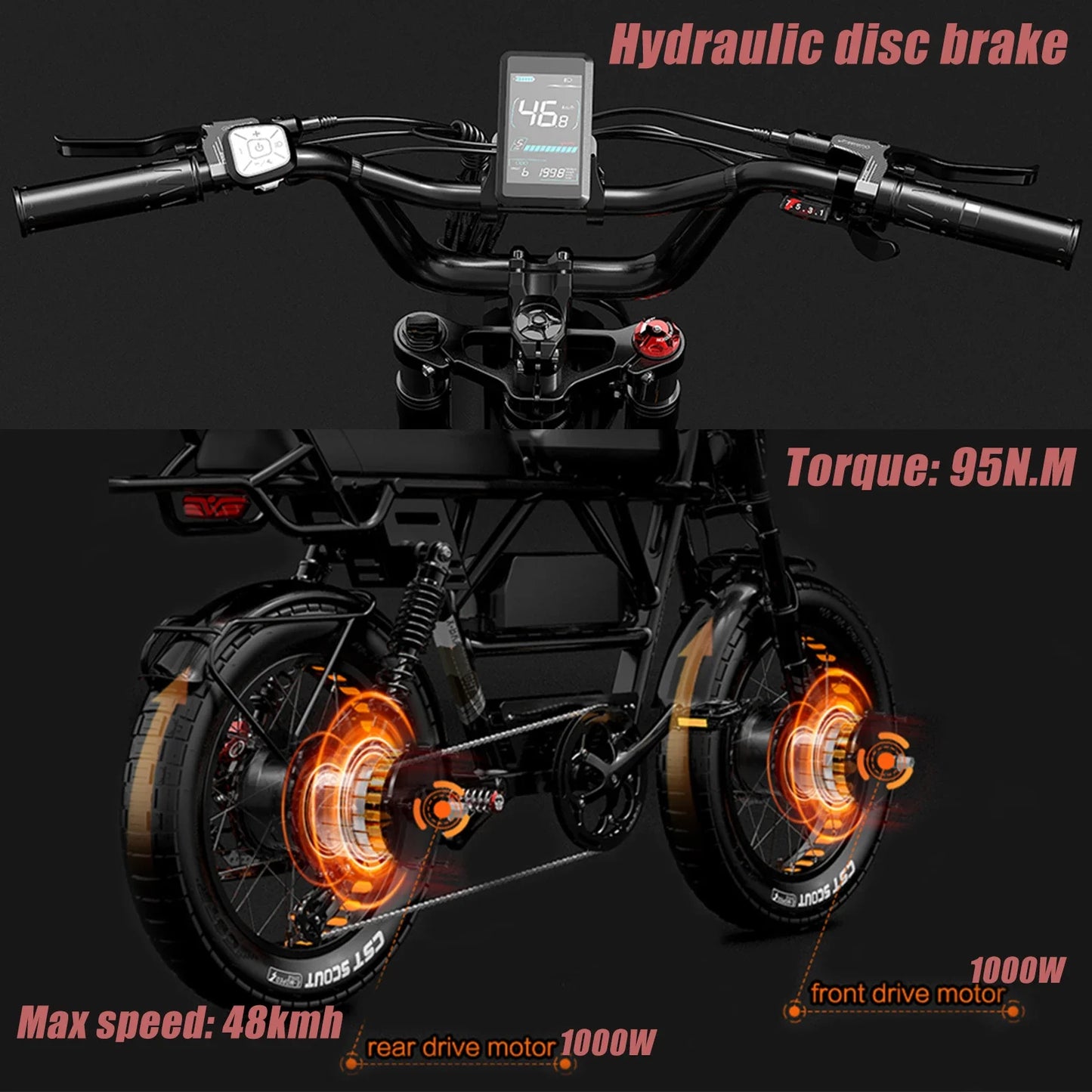 Electric Bike Adult 2000W Dual Motor 48V45AH 20*4 Inch Fat Tire Electric Bicycle Off-Road motorcycle style Full suspension Ebike