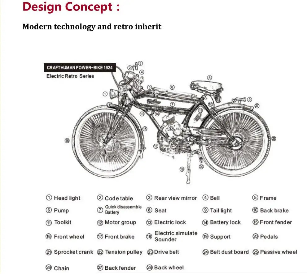 1924 Craftsman 26inch Vintage Electric Bicycle Retro Booster Power-Assisted Electric Bike Bicycle Accessories