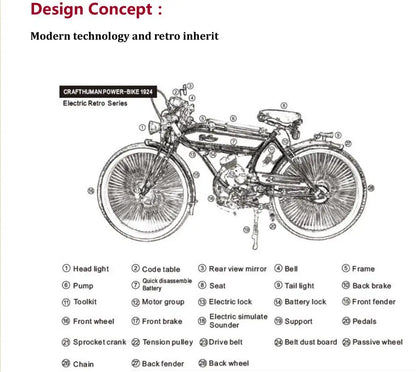 1924 Craftsman 26inch Vintage Electric Bicycle Retro Booster Power-Assisted Electric Bike Bicycle Accessories