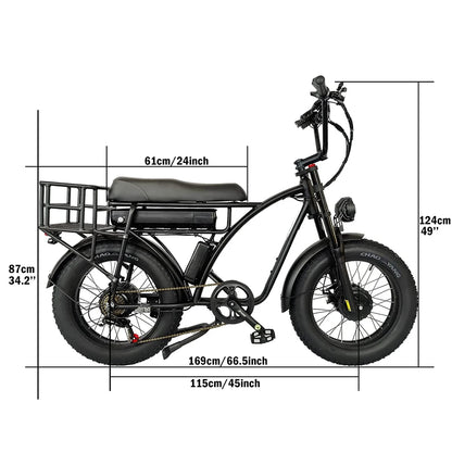 Electric Retro Cargo Bike 2000W Dual Motor Motorcycle Ebike 48V 18Ah EBike 20" Fat Tire 7 Speed MTB Mountain Road Snow E Bike