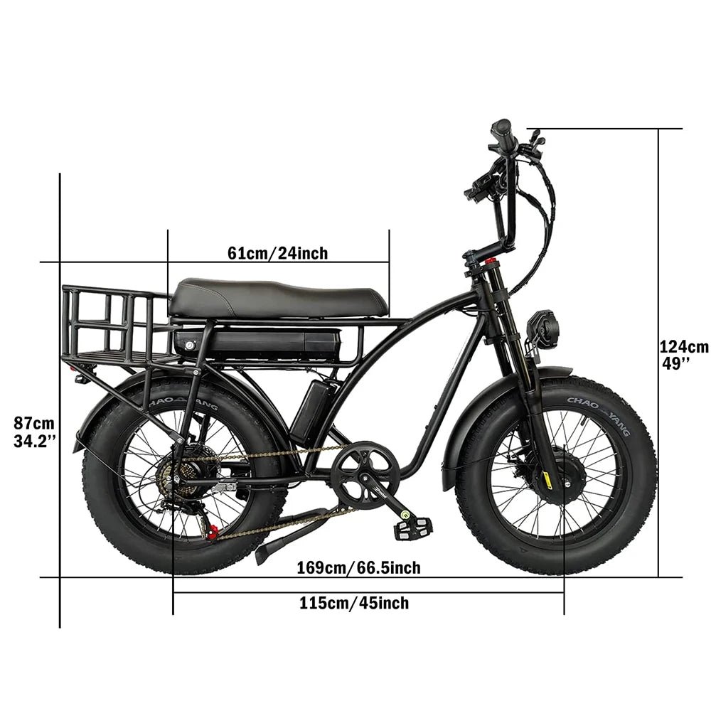 Electric Commuter E-Bike for Men and Women, Commuter E-Bike, 2000W, 48V, 18Ah Removable Battery, 20 "Fat Tire, 55 km/h