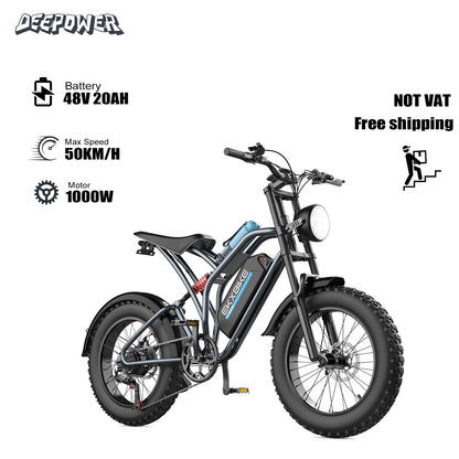 DEEPOWER T1 Electric Bicycle 1000W 48V 20AH electric dirt bike Adult Electric Mountain Electric Bike fatbike electric bike Ebike