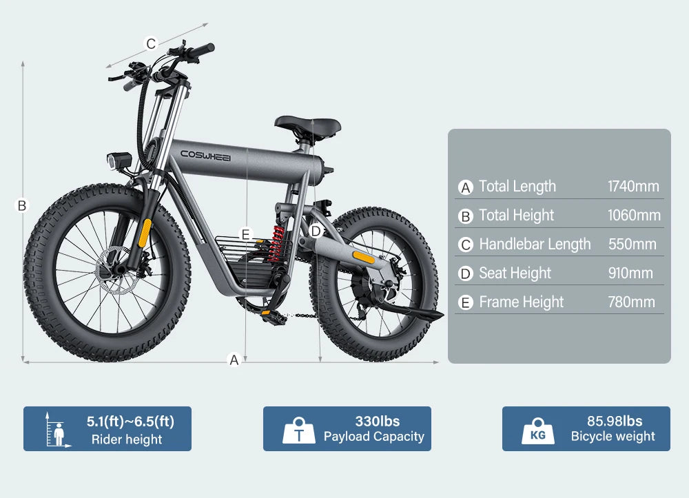 Coswheel T20 20inch Electric Bike Equipped With 1500W 48V Lithium Battery Off-road Mountain Electric Bike Adults ebike