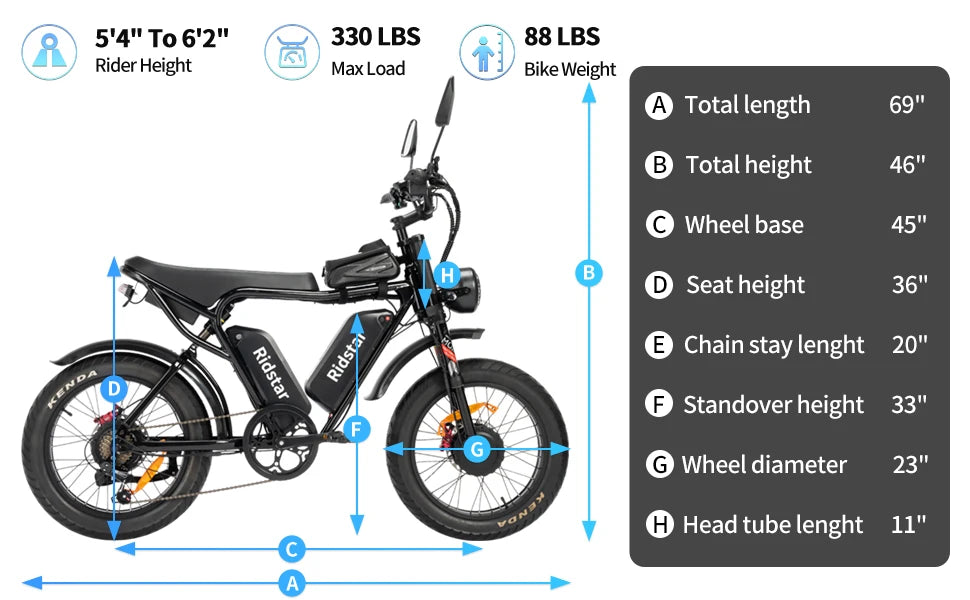 Ebike Ridstar Adults Electric Ebike 2000W Dual Motor 40AH Battery Speed 60KM/H Fat Tire Electric Bike Mountain Electric Bicycle