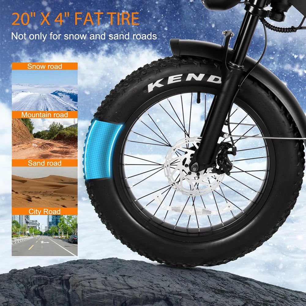 V20 Pro Electric Bike 500W Motor, 20'' Fat Tire Ebikes 48V 15AH, 7-Speed Double Suspension & Hydraulic Brakes Electric Bicycle