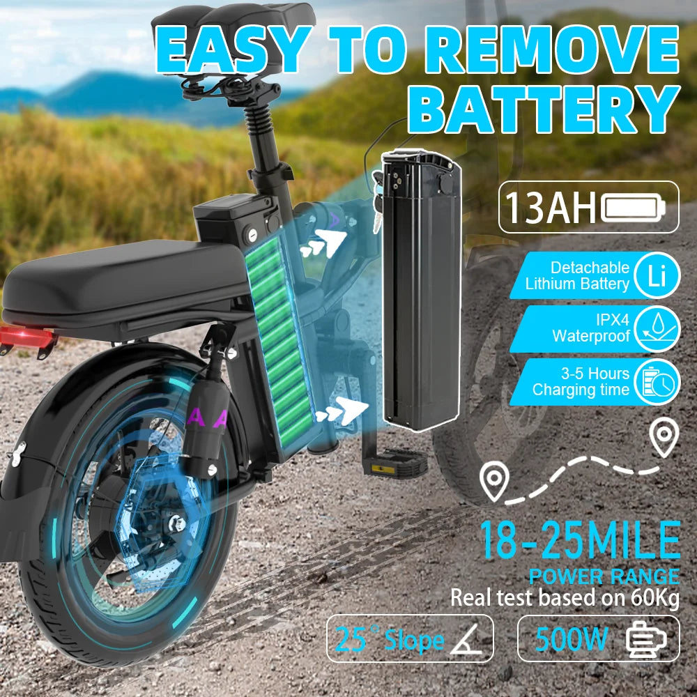 ZPW Ebike K300 400W 48V 30AH Adult Fat Tire electric bike Folding  Electric Bicycle City Commuter Electric Bike Urban Ebike