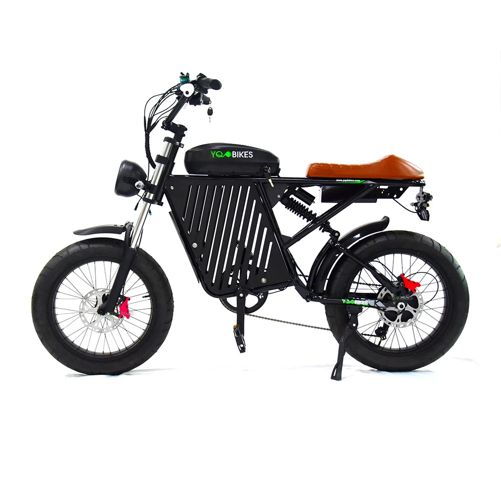 YQEBIKES Black Super Chopper Electric Bike 73 RX 48V 1000W Electric Bicycle Mountain Road EBike with Dedicated Storage Basket