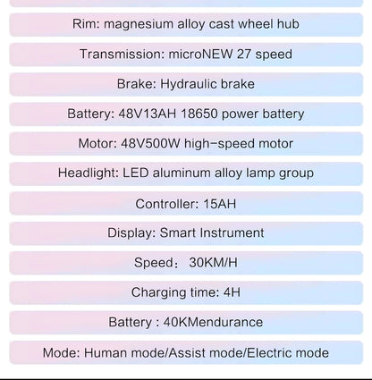 29 inch electric bike 500W brushless motor ebike 48V13ah lithium battery Power bike, aluminum alloy MTB