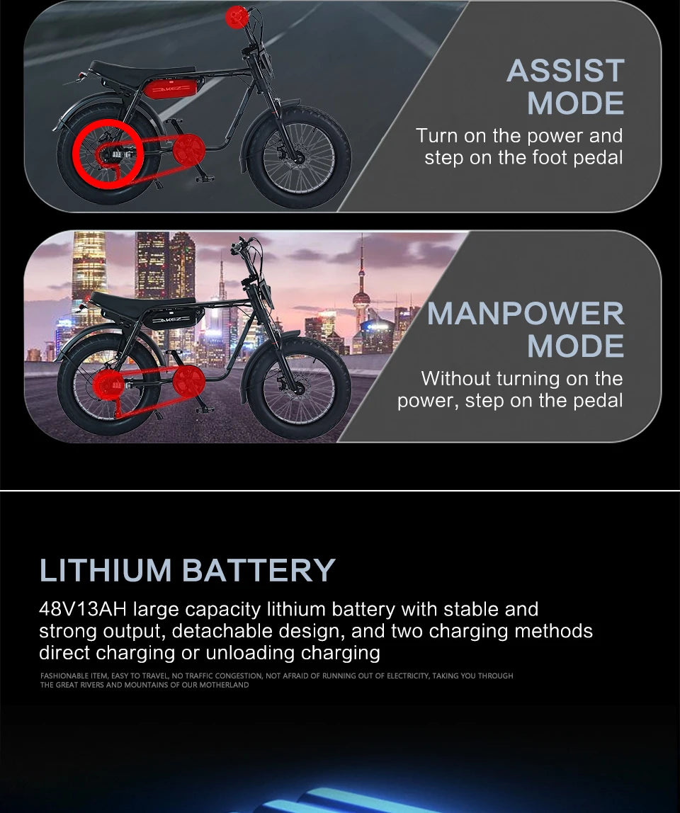 20Inch Electric Bike for Mens and Women 750W Motor 4.0 Fat Tire 48V 13AH Removable Battery Beach Snow  Ebicycle Long Range Ebike