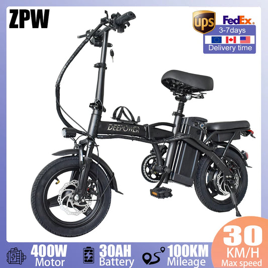 ZPW Ebike K100 400W 48V 30AH Electric bike Adult Fat Tire Folding Electric Bicycle City Commuter Electric Bike Urban Ebike