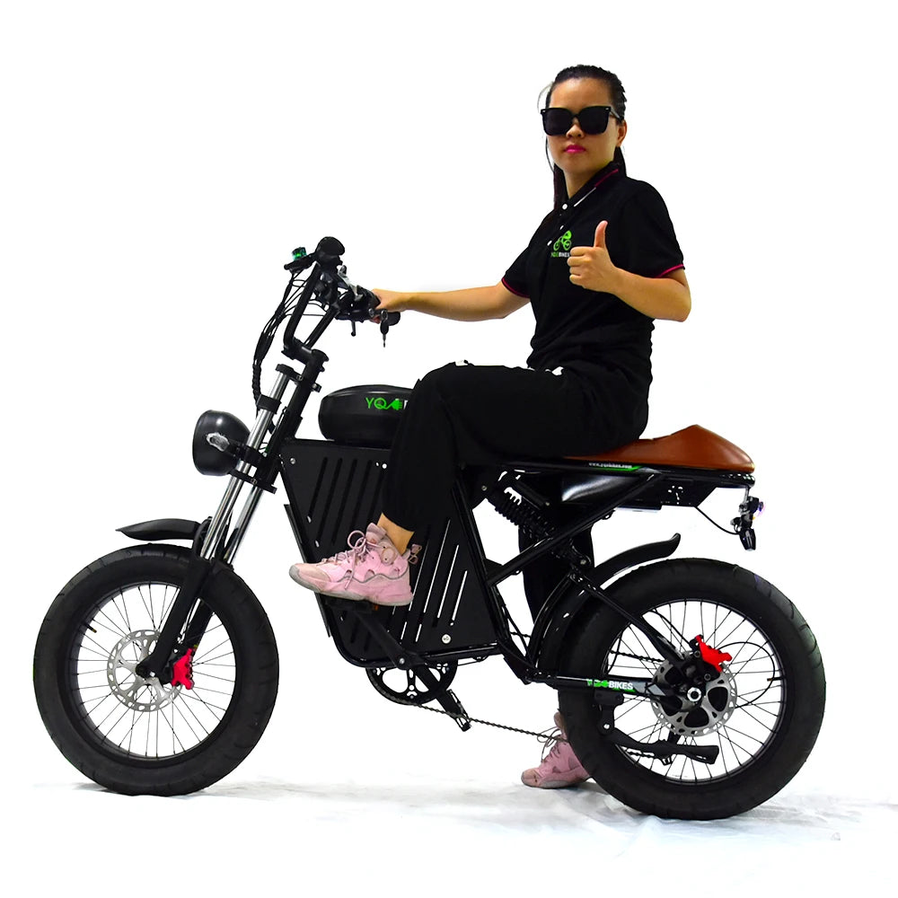 YQEBIKES Black Super Chopper Electric Bike 73 RX 48V 1000W Electric Bicycle Mountain Road EBike with Dedicated Storage Basket