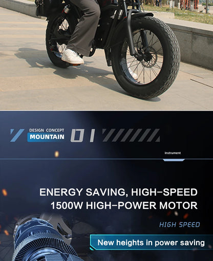 Motorcycle Style Electric Bicycle 20*4.0Inch Fat Tire Mountain Off-Road E-bike 1500W 48V 18AH Hydraulic disc brake Electric Bike