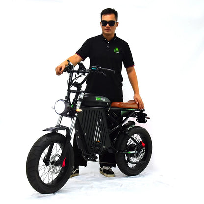 YQEBIKES Black Super Chopper Electric Bike 73 RX 48V 1000W Electric Bicycle Mountain Road EBike with Dedicated Storage Basket