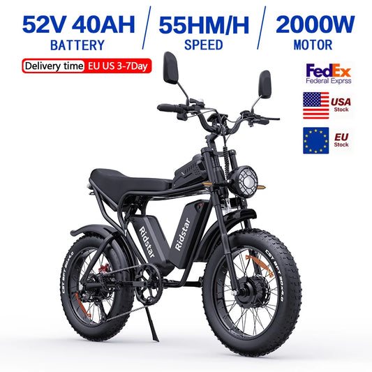 Q20 Electric Bike 20 Inch Wide Tires 1000W 48V 20AH Fashionable Adult Mountain Electric Bicycle Drit Bike Road Snow E-Bike