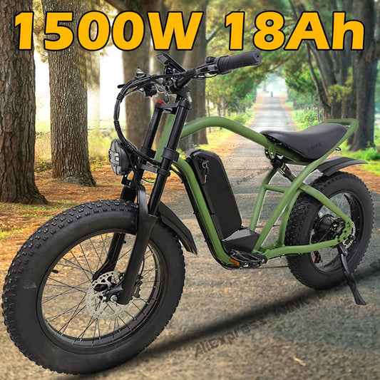 1500W Motor Electric Bike 20" 4.0 Fat Tire Electric Bicycle for Adults 18AH Removable Battery Ebike Electric Snow Bike for Man