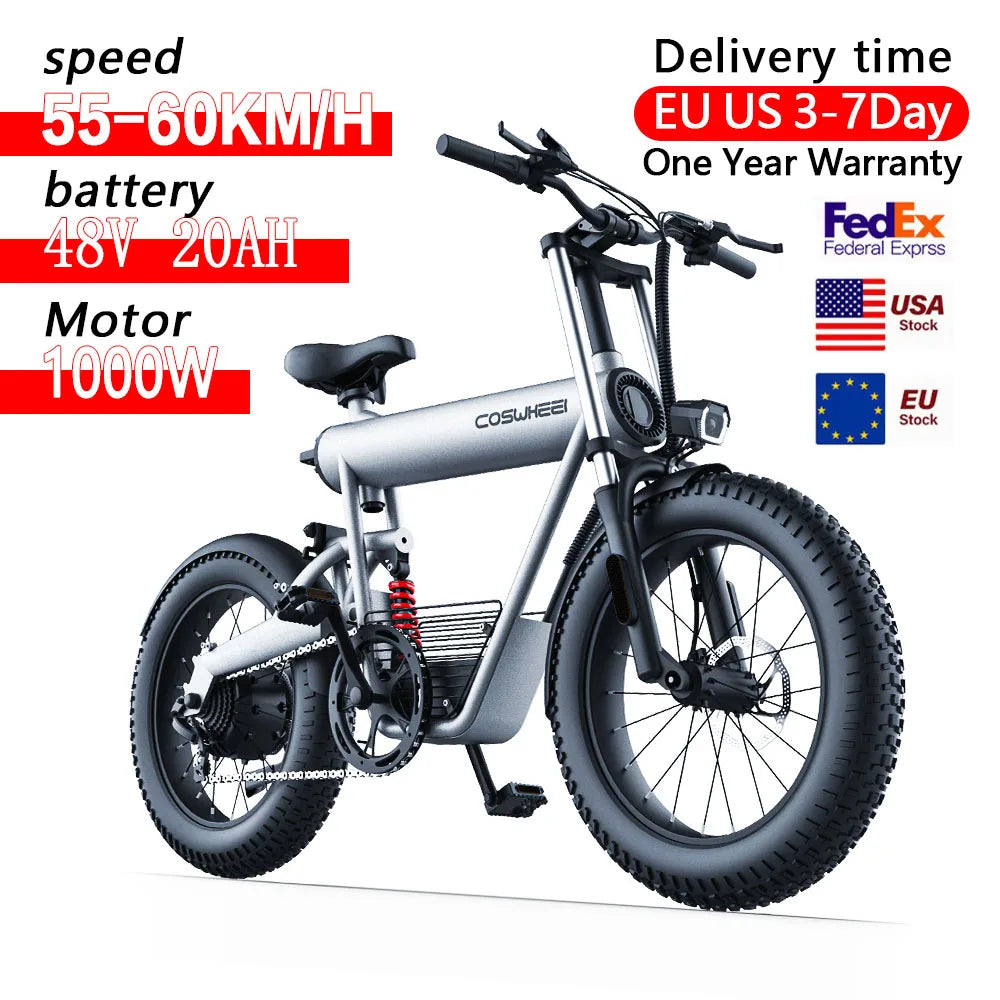 Coswheel T20 20inch Electric Bike Equipped With 1500W 48V Lithium Battery Off-road Mountain Electric Bike Adults ebike