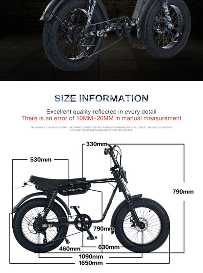 20Inch Electric Bike for Mens and Women 750W Motor 4.0 Fat Tire 48V 13AH Removable Battery Beach Snow  Ebicycle Long Range Ebike